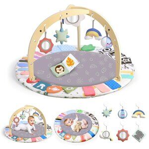 Baby Play Gym Activity Mat, WOOD CITY Tummy Time Play Mat for Babies 0-6 Months